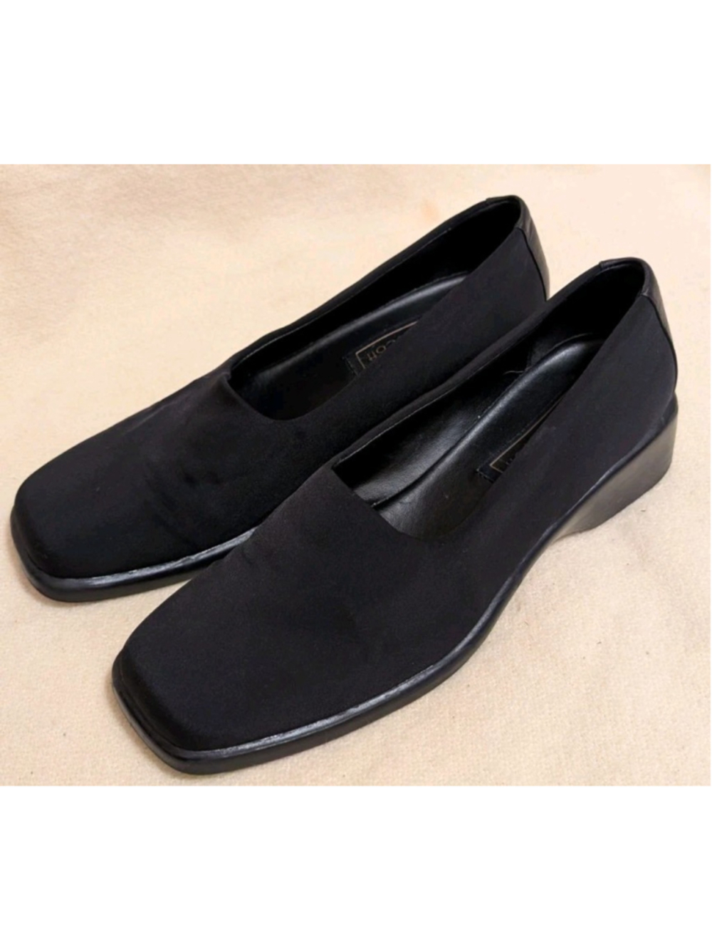 Laura Scott Shoes Womens Size 9M Black Finally Slip On Wedge Square Toe B109